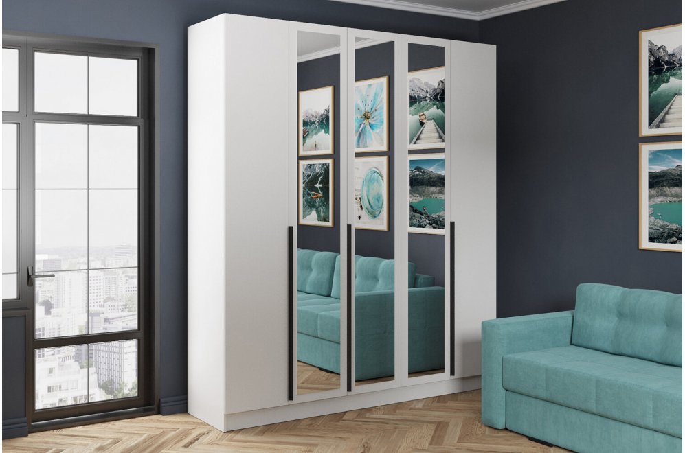 Шкаф 2м Мадрид с зеркалом белый