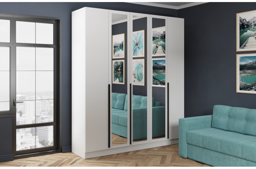 Шкаф 2м Мадрид с зеркалом белый