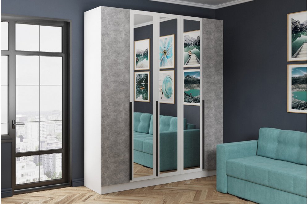 Шкаф 2м Мадрид с зеркалом белый / ателье светлое