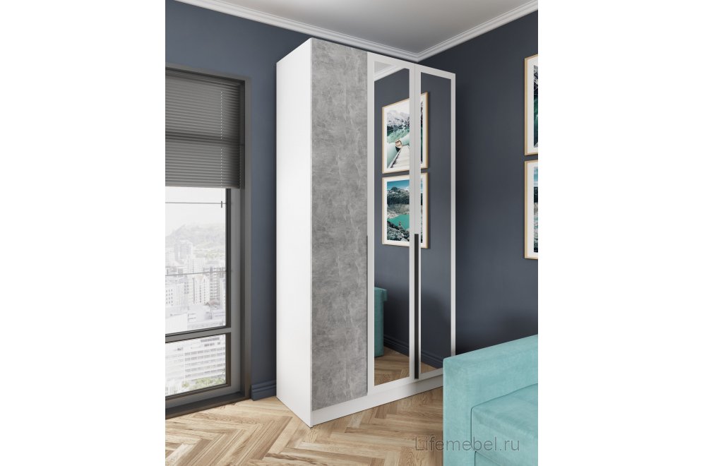 Шкаф 1,2м Мадрид с зеркалом белый / ателье светлое