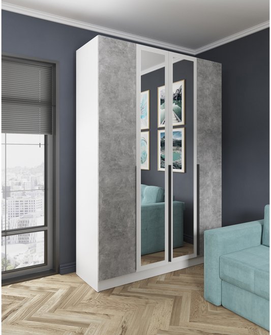 Шкаф 1,6м Мадрид с зеркалом белый / ателье светлое