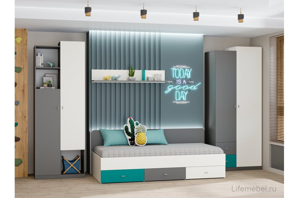 Шкаф МС Клео Шк-1 графит / миндаль / океан