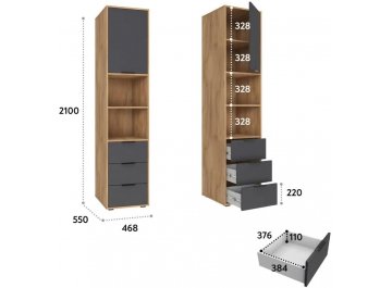 Распашной шкаф Оптима ОП-03 дуб крафт золотой / графит