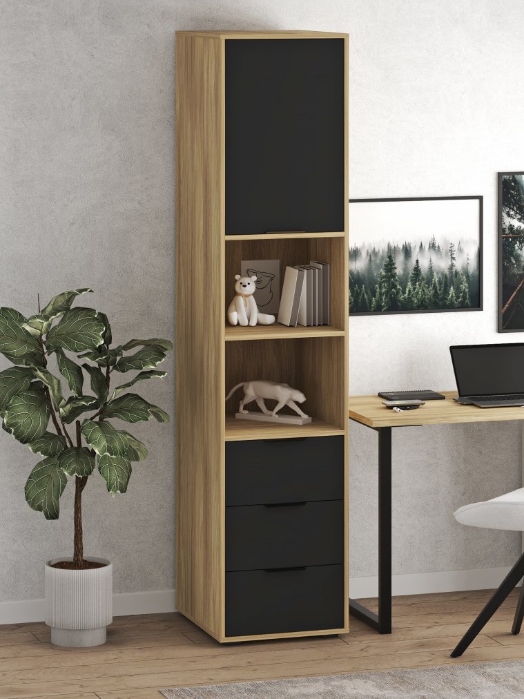 Шкаф-пенал Оптима ОП-03 блэквуд ячменный / блэк