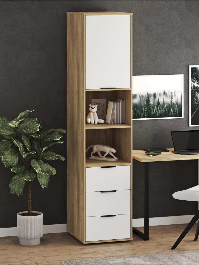 Шкаф-пенал Оптима ОП-03 блэквуд ячменный / меренга