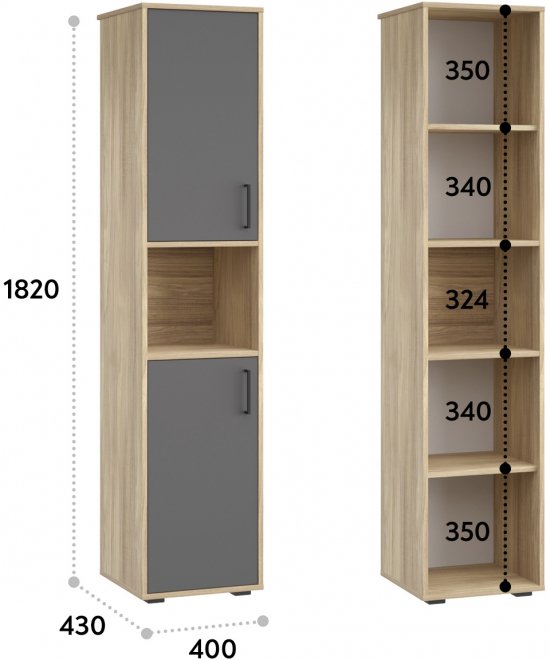 Шкаф-пенал Оскар ОС-02 блэквуд ячменный / графит