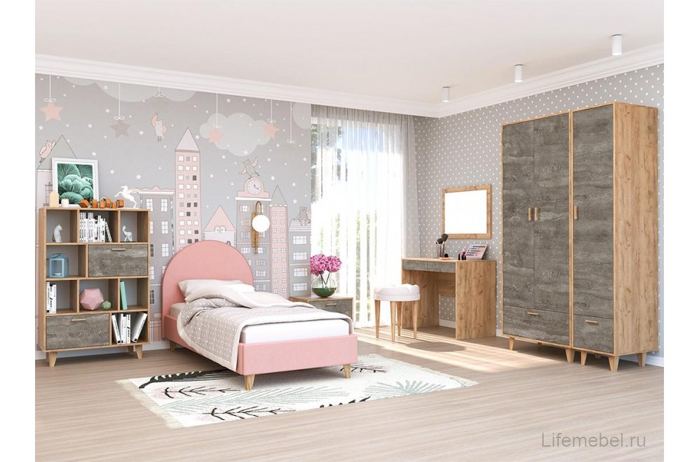 Шкаф Эго П-1 на ножках дуб крафт золотой / камень темный