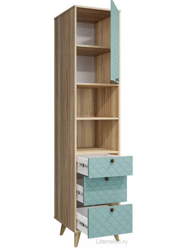 Шкаф-пенал Велламо ВО-14 блэквуд ячменный / бирюза