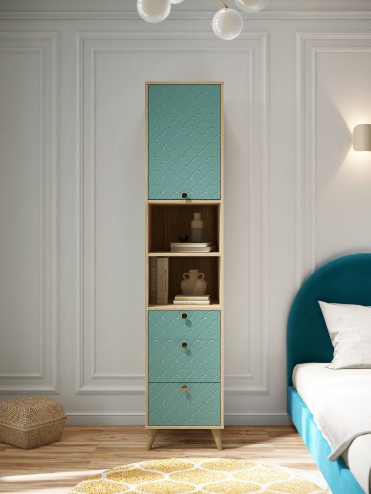 Шкаф-пенал Велламо ВО-14 блэквуд ячменный / бирюза