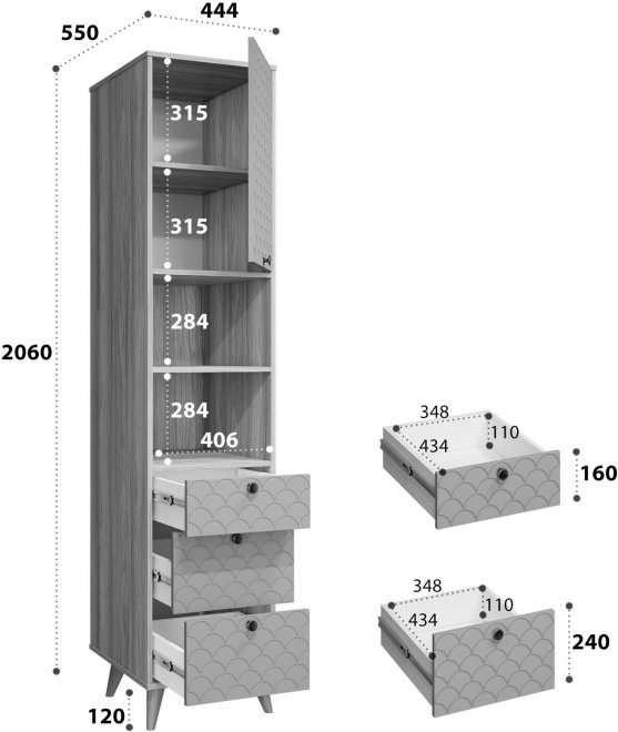 Шкаф-пенал Велламо ВО-14 блэквуд ячменный / бирюза
