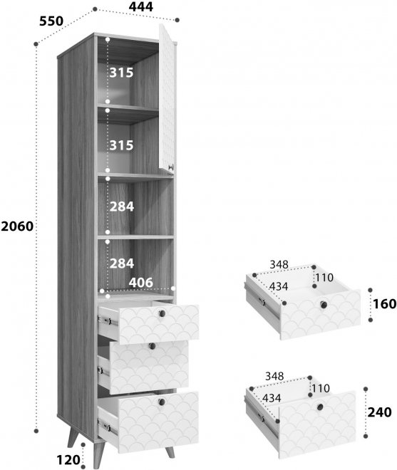 Шкаф-пенал Велламо ВО-14 блэквуд ячменный / бланж