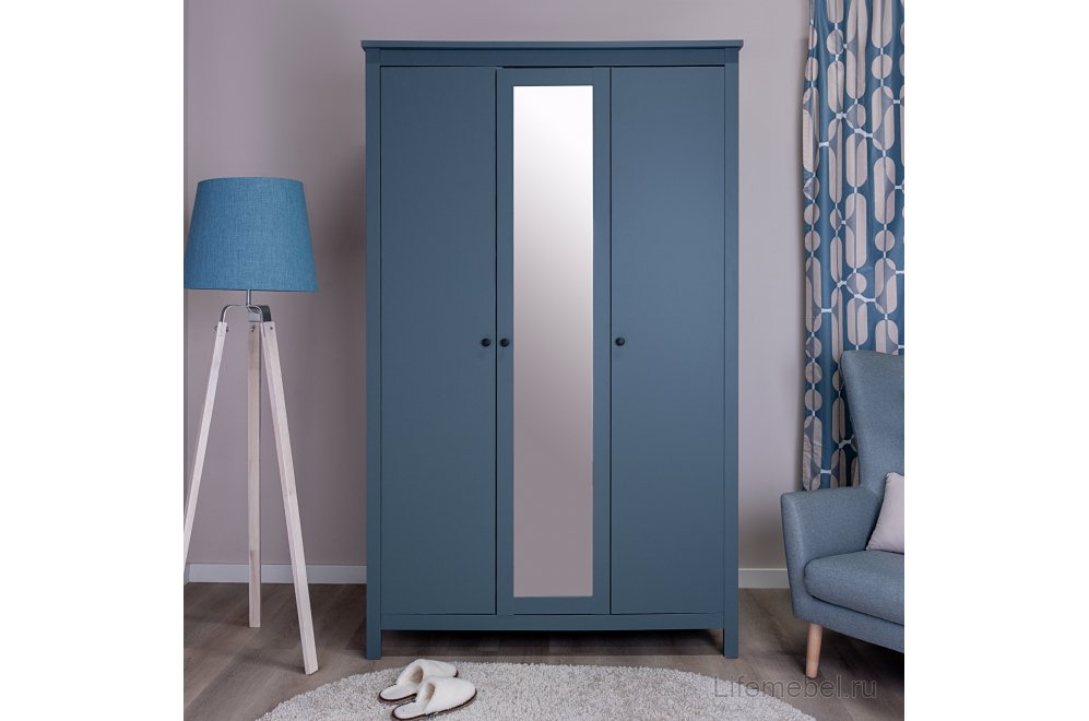 Шкаф Сага 3-х дверный с зеркалом бирюзовый