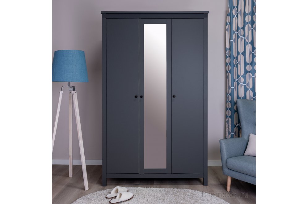 Шкаф Сага 3-х дверный с зеркалом серый