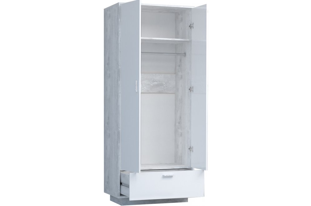Шкаф Эго Шк-1 на подиуме бетон светлый / белый глянец