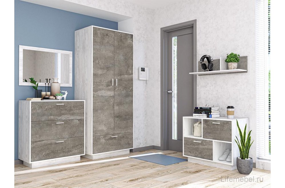 Шкаф Эго Шк-1 на подиуме бетон светлый / камень темный