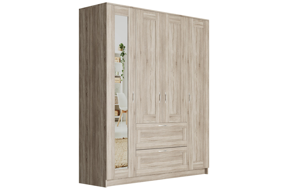 Шкаф Сириус 156х50х190 2 ящика / 1 зеркало сонома