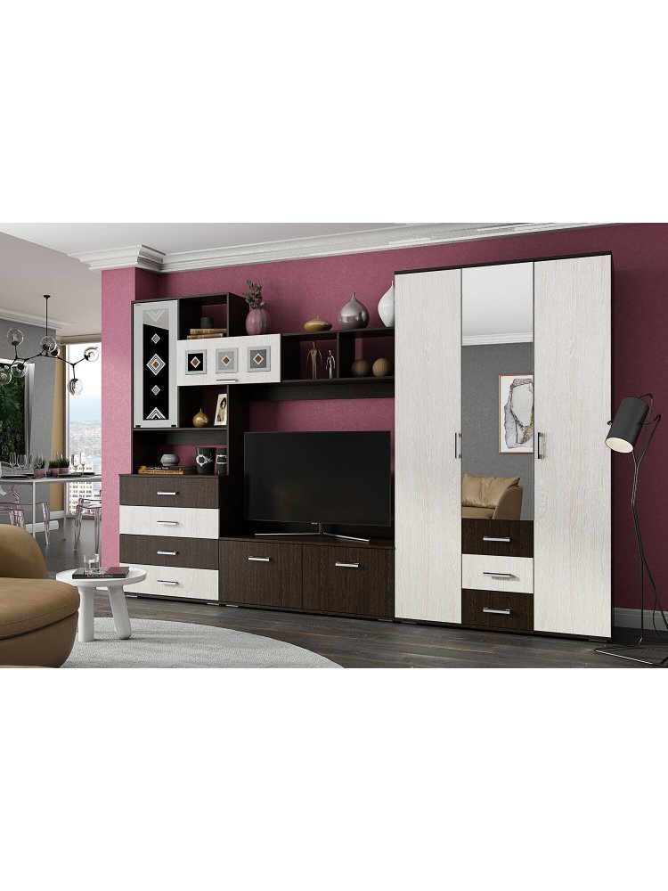 Шкаф трехдверный Белла венге / ясень белый