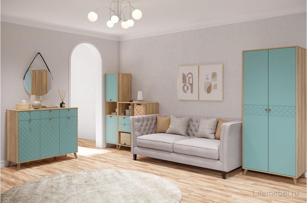 Шкаф Велламо ВО-06 блэквуд ячменный / бирюза