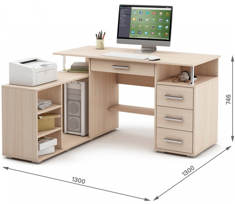 Компьютерный стол Амбер-11Я дуб молочный