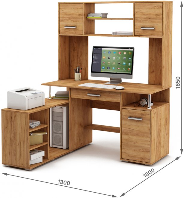 Компьютерный стол Амбер-21Я дуб золотистый