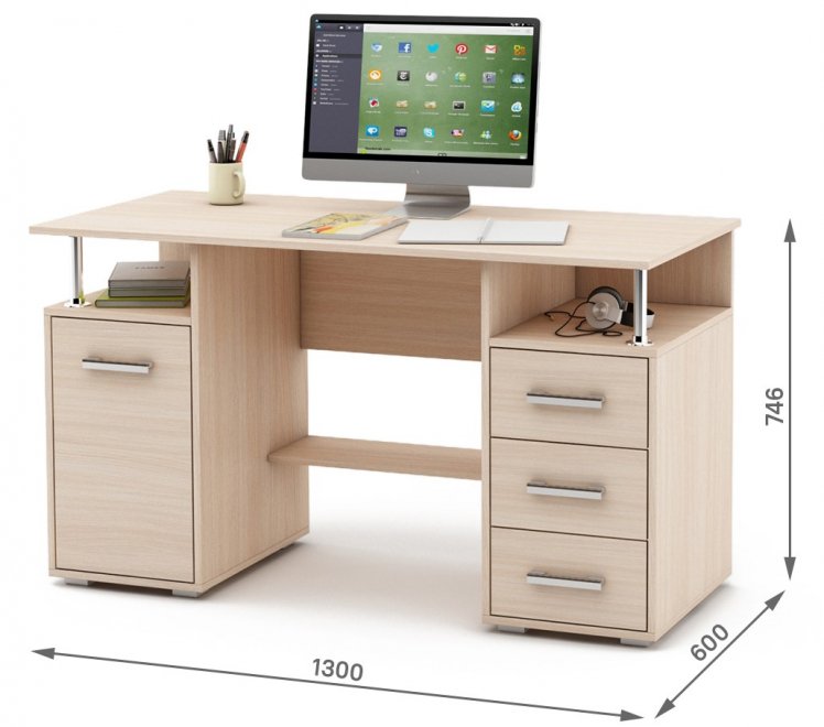 Компьютерный стол Амбер-6 дуб молочный