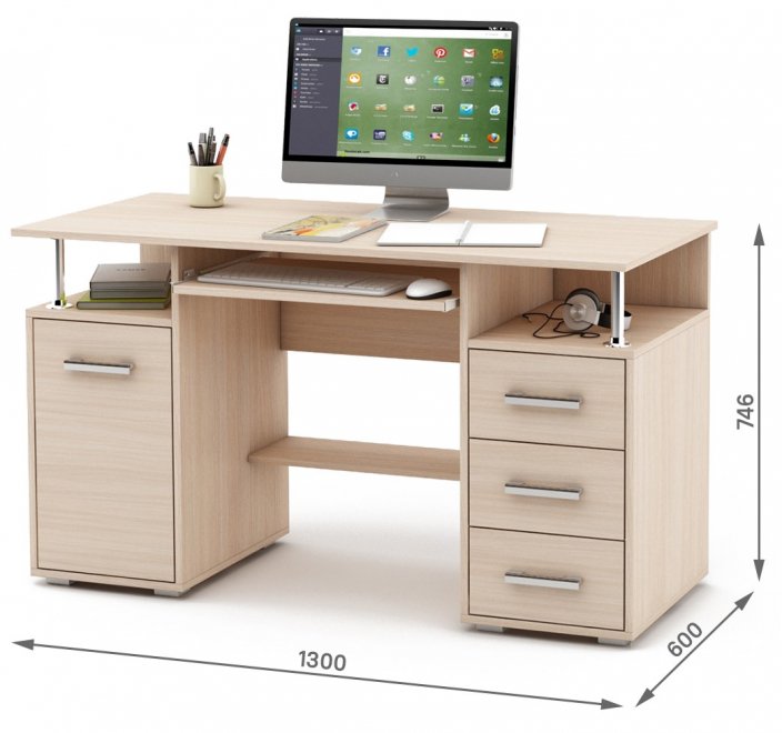 Компьютерный стол Амбер-6К дуб молочный