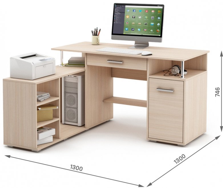 Компьютерный стол Амбер-9Я дуб молочный