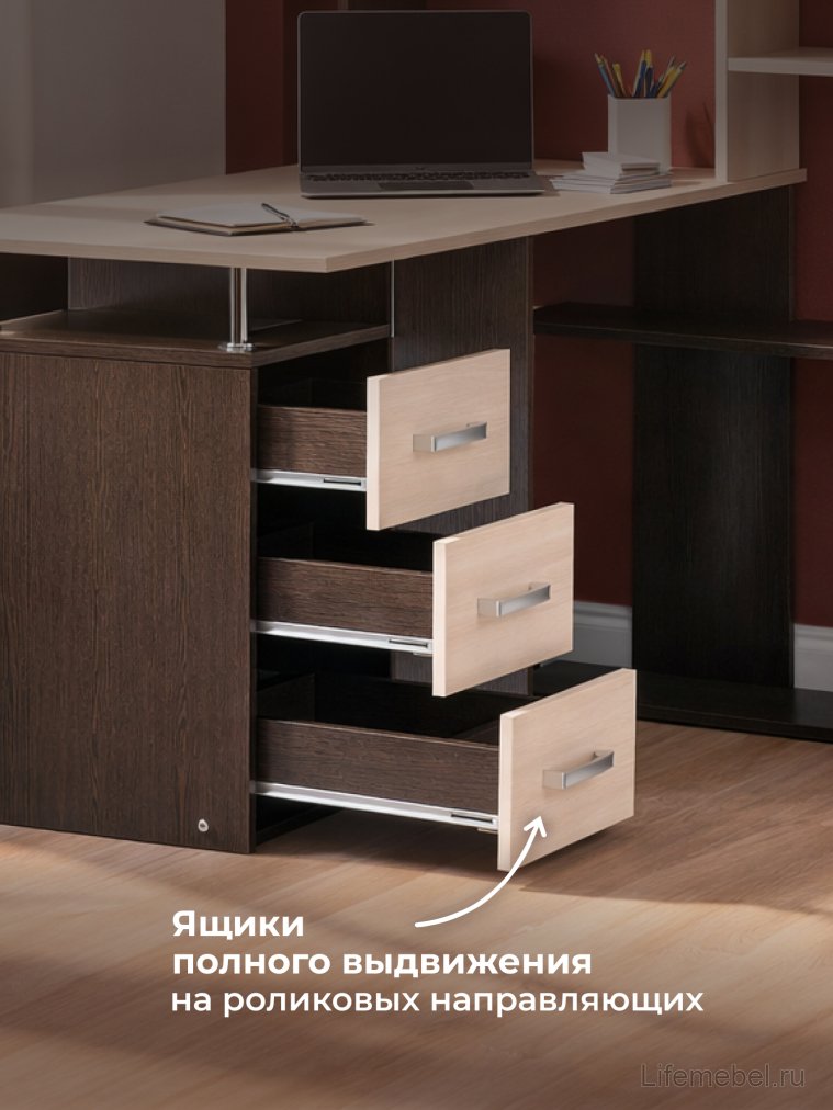 Компьютерный стол КС15 венге / дуб молочный правый