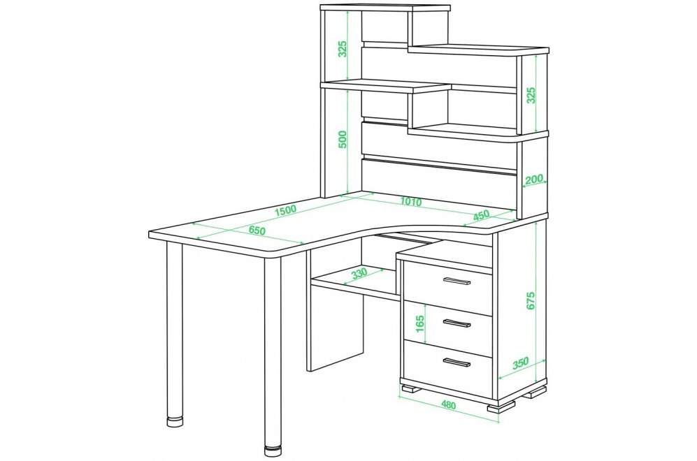 Компьютерный стол Даланта СР-132-150 Ш-Ч-правый с надстройкой шамони