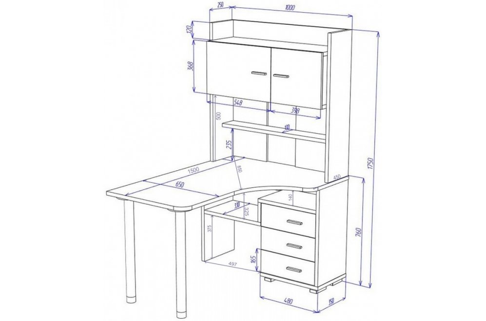 Компьютерный стол Даланта СР-133-150 БЕ-правый с надстройкой белый