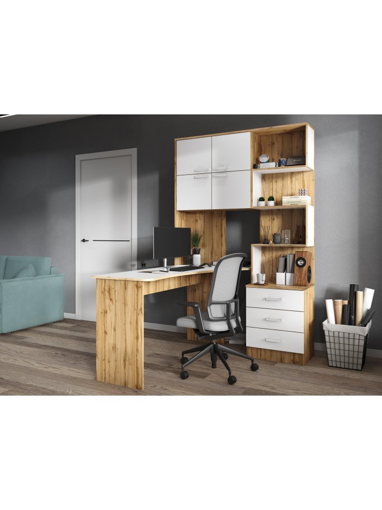 Компьютерный стол Ганор левый дуб вотан / белый  - Уцененный экземпляр