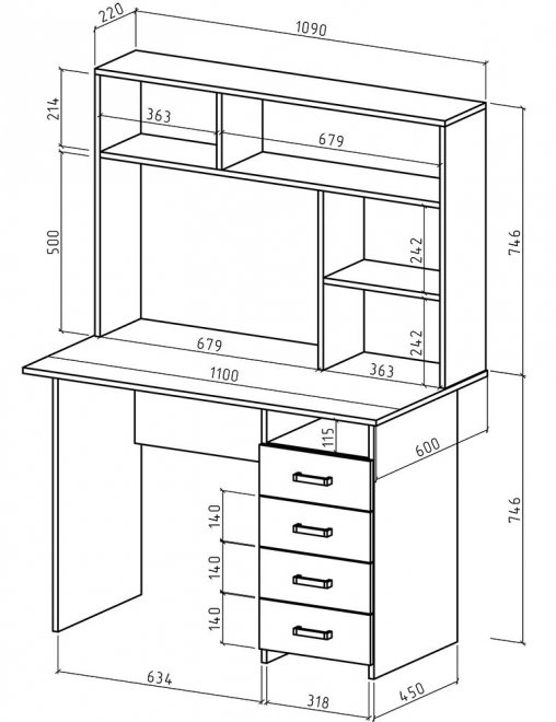 Компьютерный стол Лайт-5 с надстройкой белый