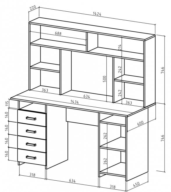 Компьютерный стол Лайт-8 с надстройкой белый