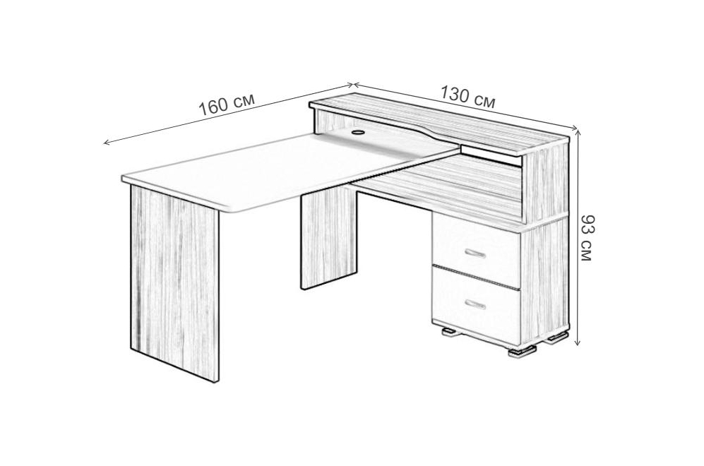 Компьютерный стол Жаспера-620/160 C ШШБЕ правый шамони-ч / шамони-ч / белый