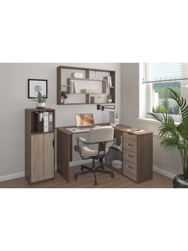 Письменный стол Банга-93 107x75x111 правый ясень темный / ясень светлый