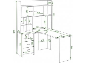 Письменный стол Гарина СКЛ-Угл130+НКЛХ-120 КШ-Ч левый