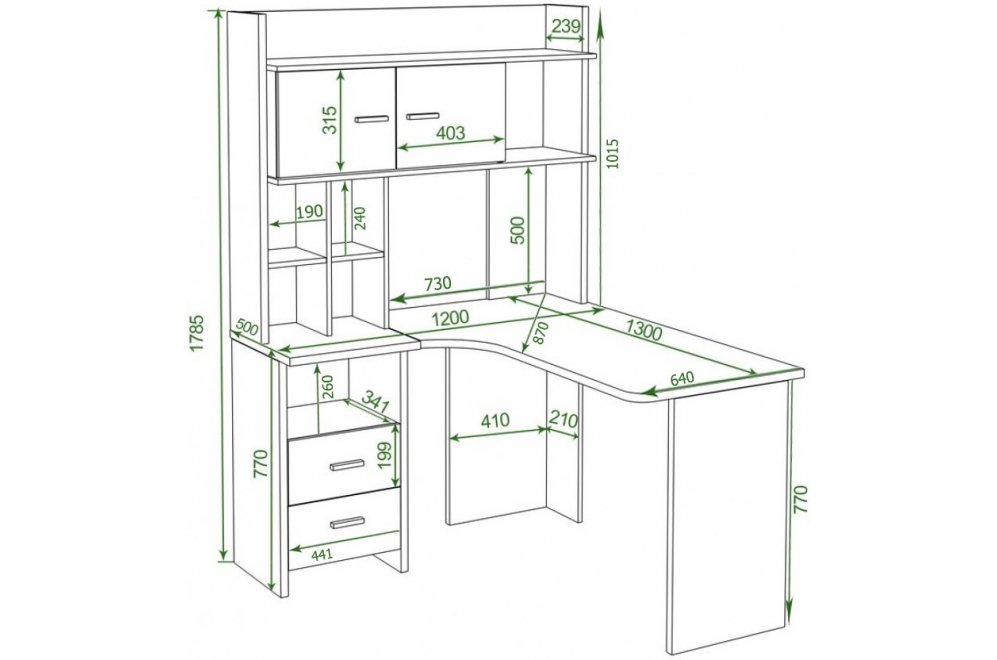 Письменный стол Гарина СКЛ-Угл130+НКЛХ-120 Ш-Ч левый с надстройкой шамони
