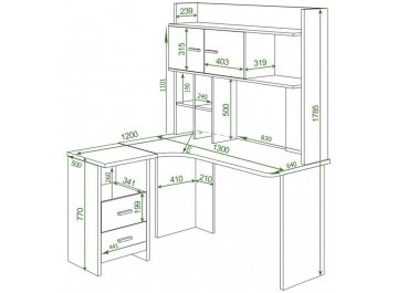 Письменный стол Гарина СКЛ-Угл130+НКЛХ-130 КШ-Ч правый