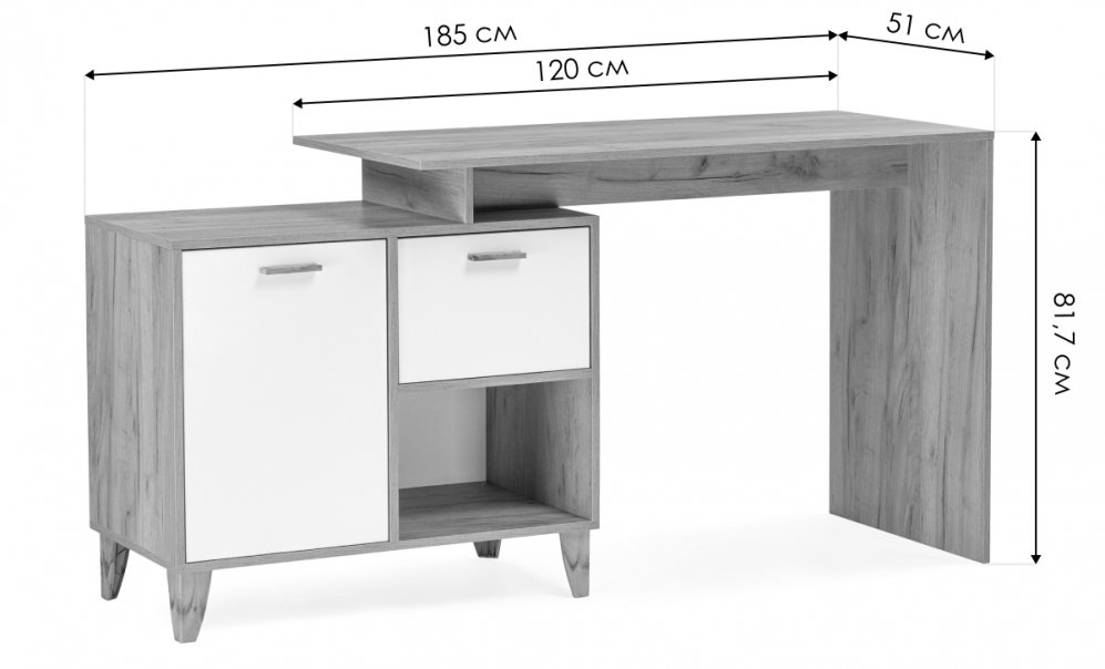 Письменный стол Эго Ст-2 на ножках дуб крафт золотой / белый глянец