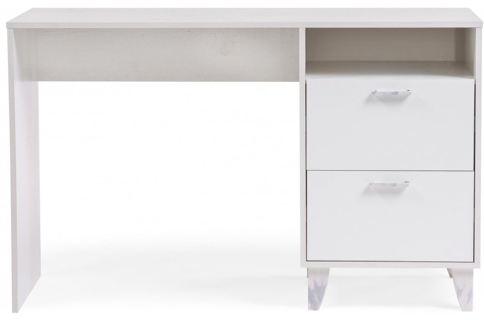 Письменный стол Эго Ст-3 на ножках бетон светлый / белый глянец