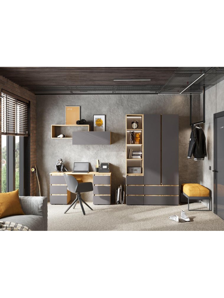 Письменный стол Элла ПС 02 серый графит 0162 / дуб крафт золото