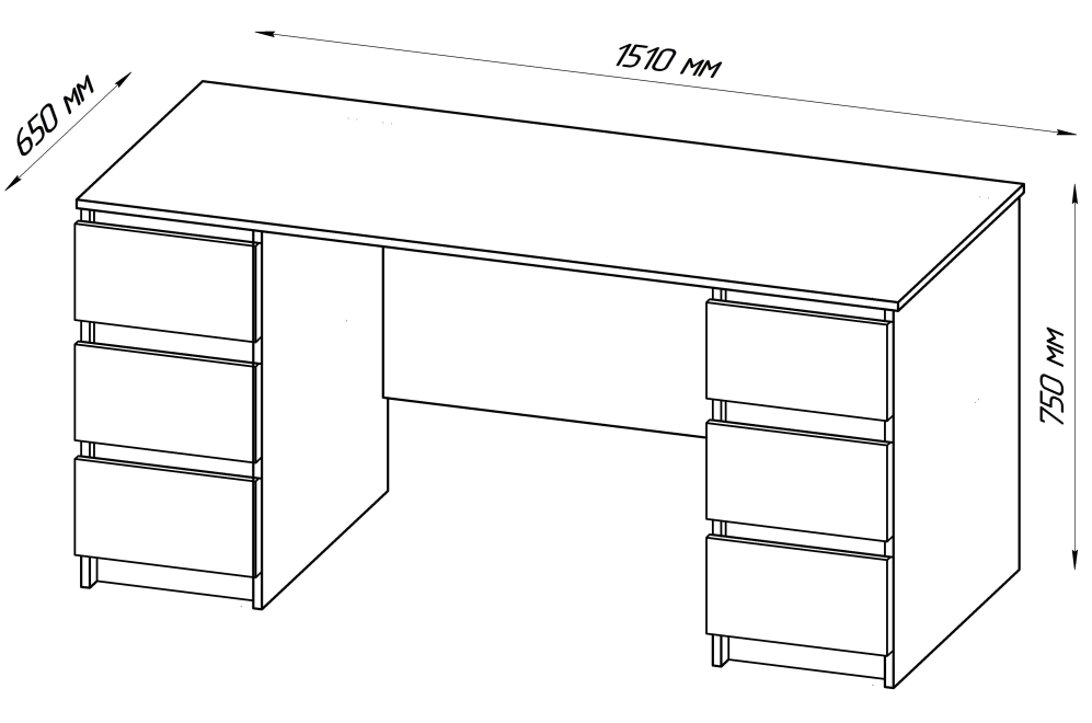 Письменный стол Кастор 151х65 с ящиками сонома