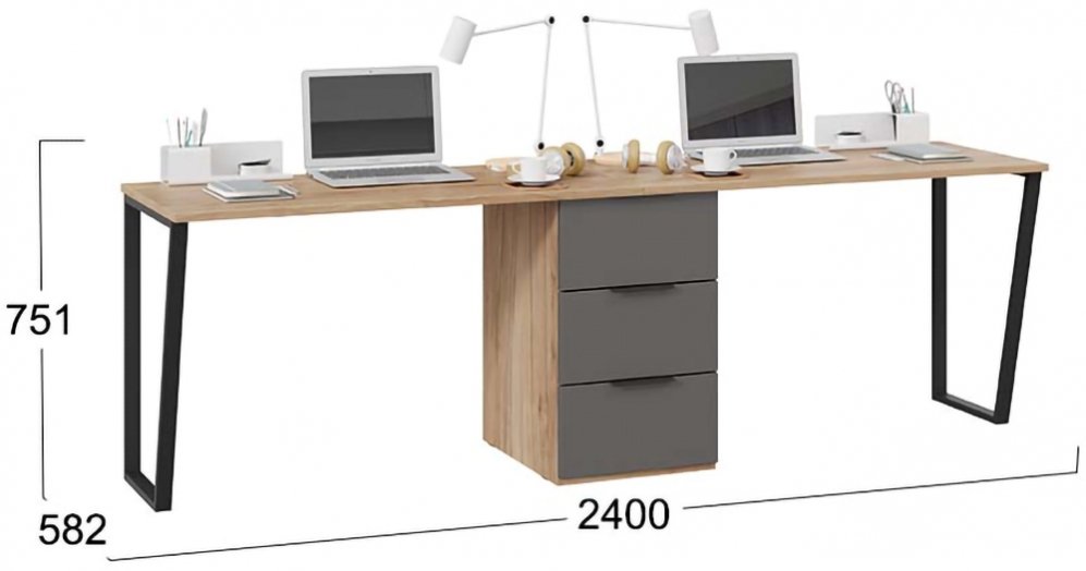 Письменный стол Порто СМ-393.15.013 яблоня беллуно / графит софт