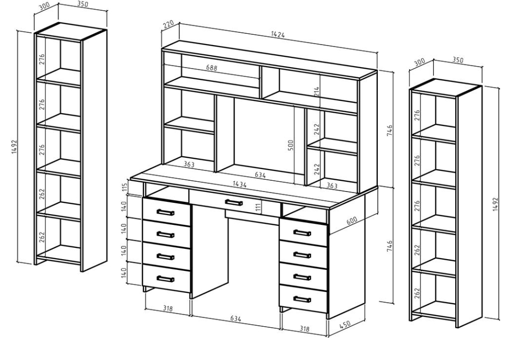 Письменный стол Лайт-9Я 213 см с надстройкой белый