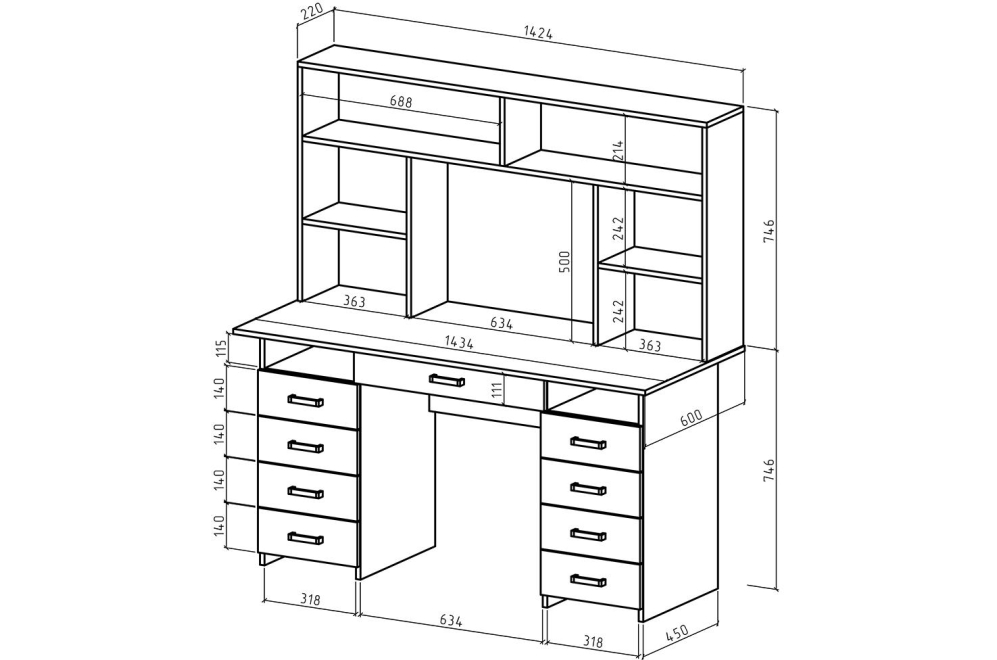 Письменный стол Лайт-9Я с надстройкой дуб молочный