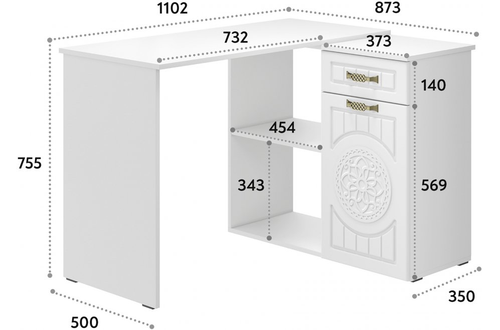 Письменный стол Монблан МБ-74К белое дерево
