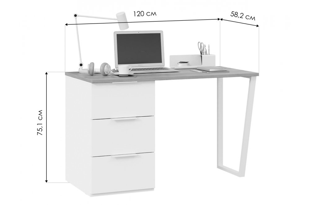 Письменный стол Порто СМ-393.15.011 белый жемчуг / яблоня беллуно / белый софт