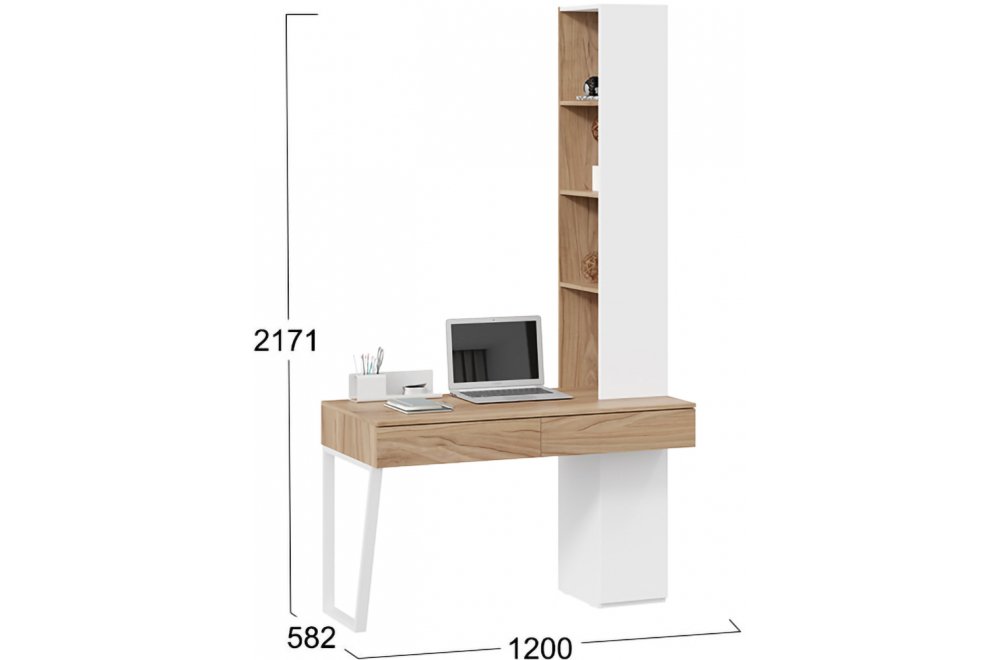 Письменный стол Порто СМ-393.15.012 белый жемчуг / яблоня беллуно / белый софт