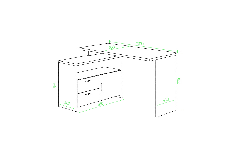 Письменный стол Беланта-ПРЯМ130+ТБЛ ШК шамони-ч / карамель