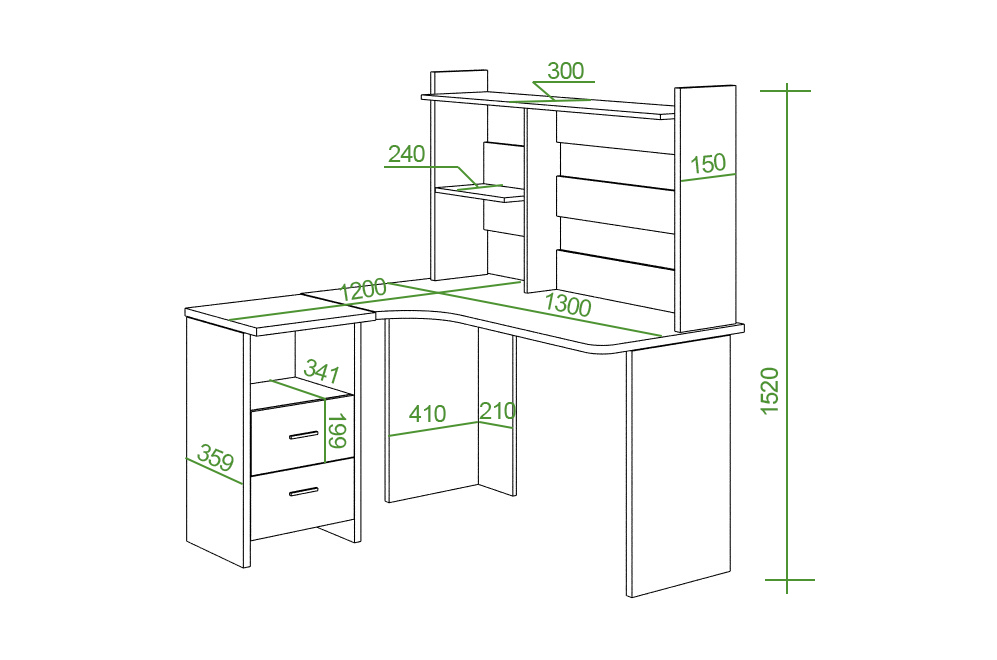 Письменный стол Беланта-Угл130+НКЛ-130 БЕН правый белый / нельсон